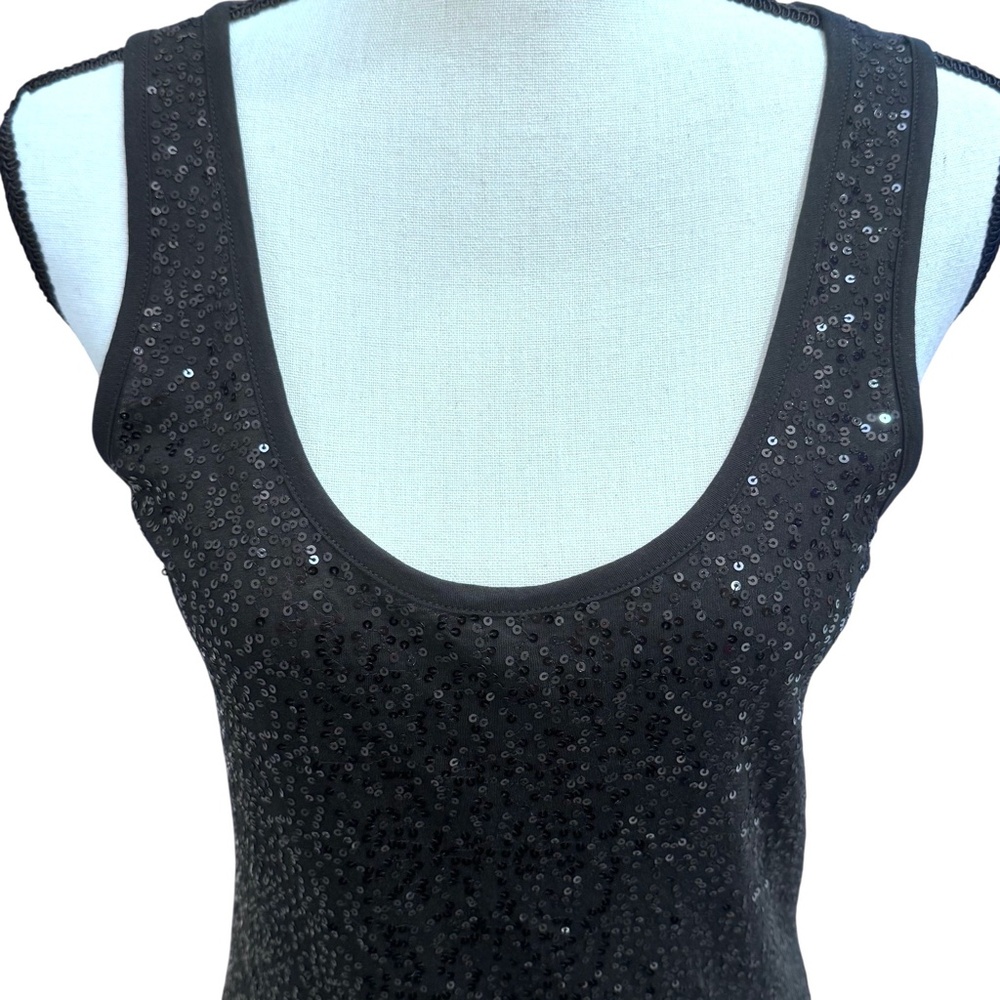 DKNY BLACK SEQUINS SCOOP NECK SLEEVELESS COTTON TOP - Picture 3 of 12